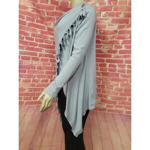 Yisida Womens Size M Grey long sleeves Fringed Wrap Cardigan Sweater #C
